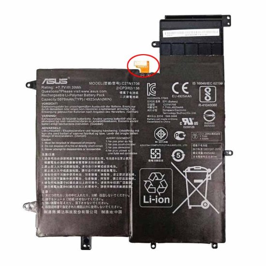 Original Asus 0B200-02420200 C21N1706 Batterie 5070mAh 39Wh 2-Cellules - Cliquez sur l'image pour la fermer