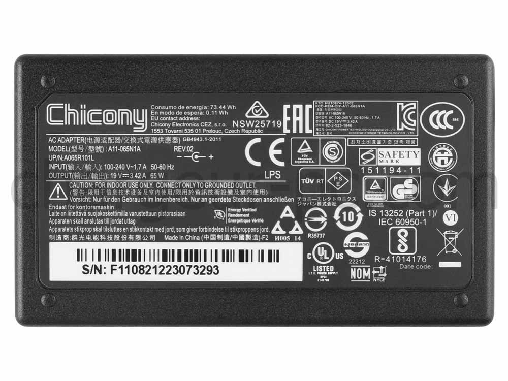 Original 65W Acer Aspire 15 A15-51M-74HF AC Adaptateur Chargeur + câble