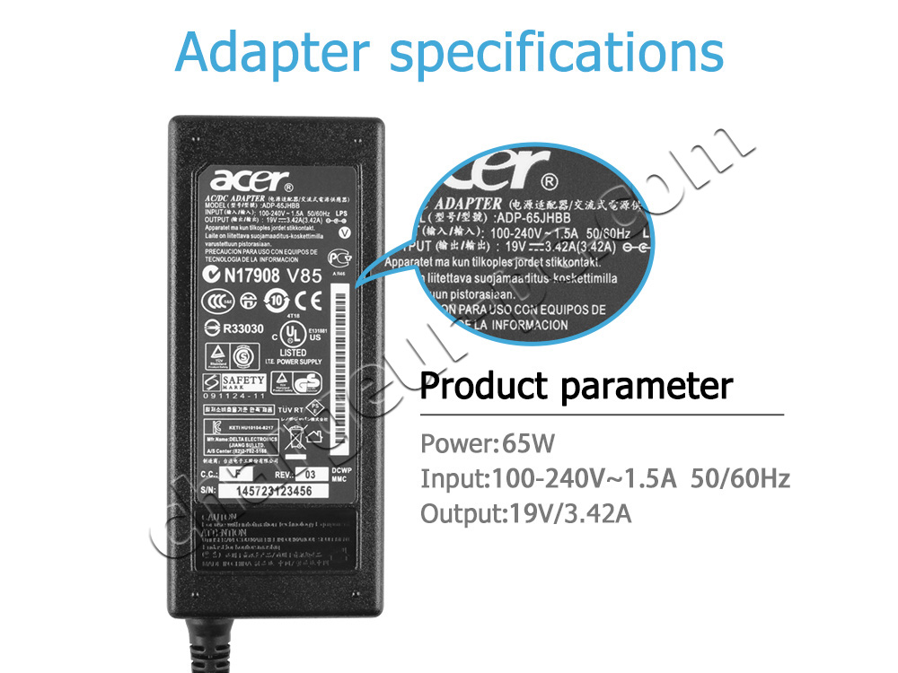 Original 65W AC Adaptateur Chargeur Acer Aspire 7739 7739G