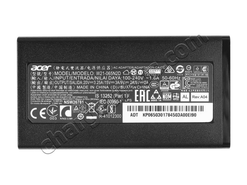 Original 65W USB-C Acer Aspire Vero 16 AV16-51P-71DN AC Adaptateur Chargeur + câble