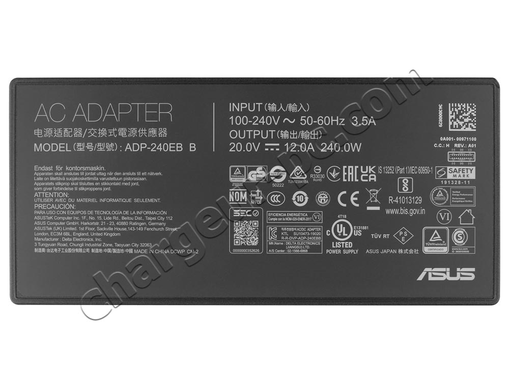 Original 240W Rectangle Conn Asus A20-200P1A AC Adaptateur Chargeur + câble