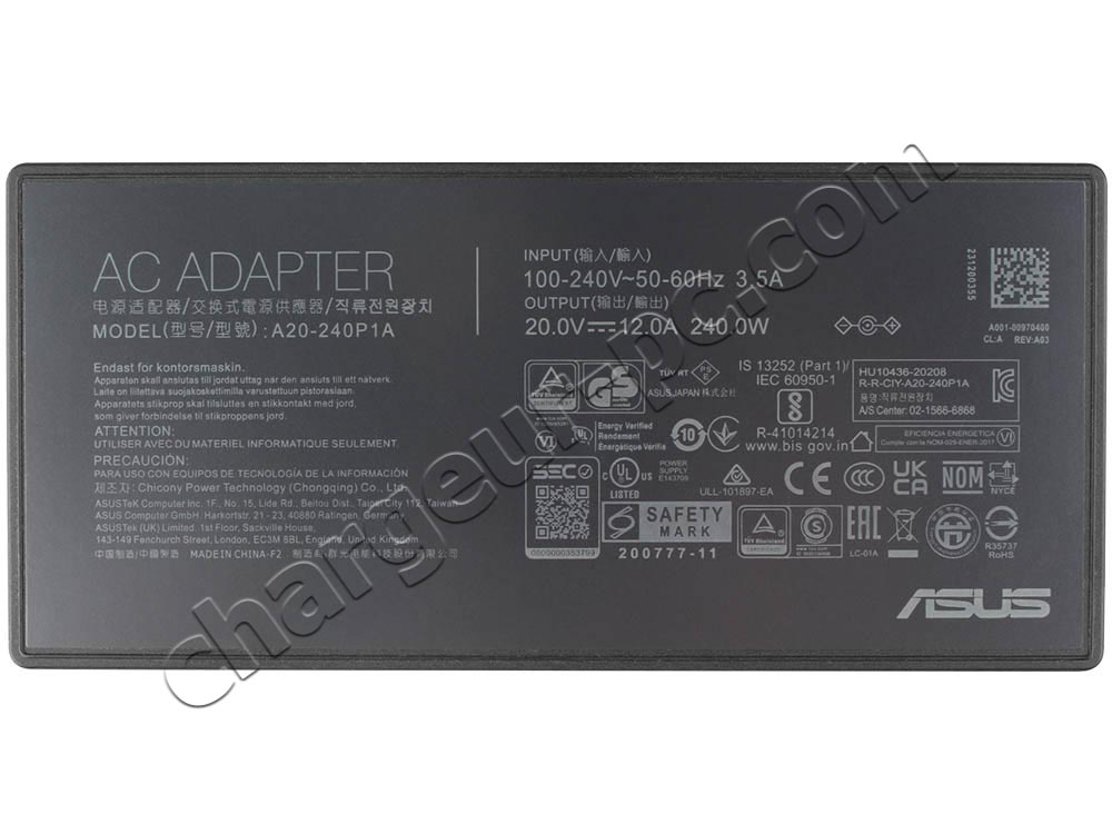 Original 240W Slim Asus ROG Zephyrus G16 (2023) GU603ZV AC Adaptateur Chargeur