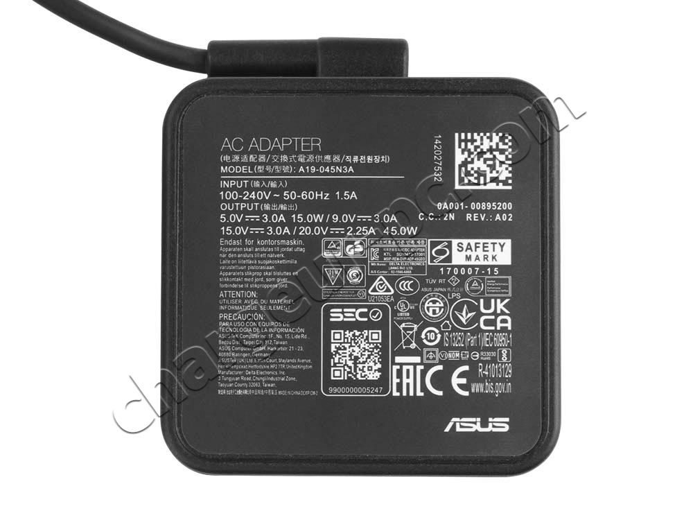 Original 45W USB-C Asus Chromebook CR11 CR1104C CR1104CGA AC Adaptateur Chargeur + câble