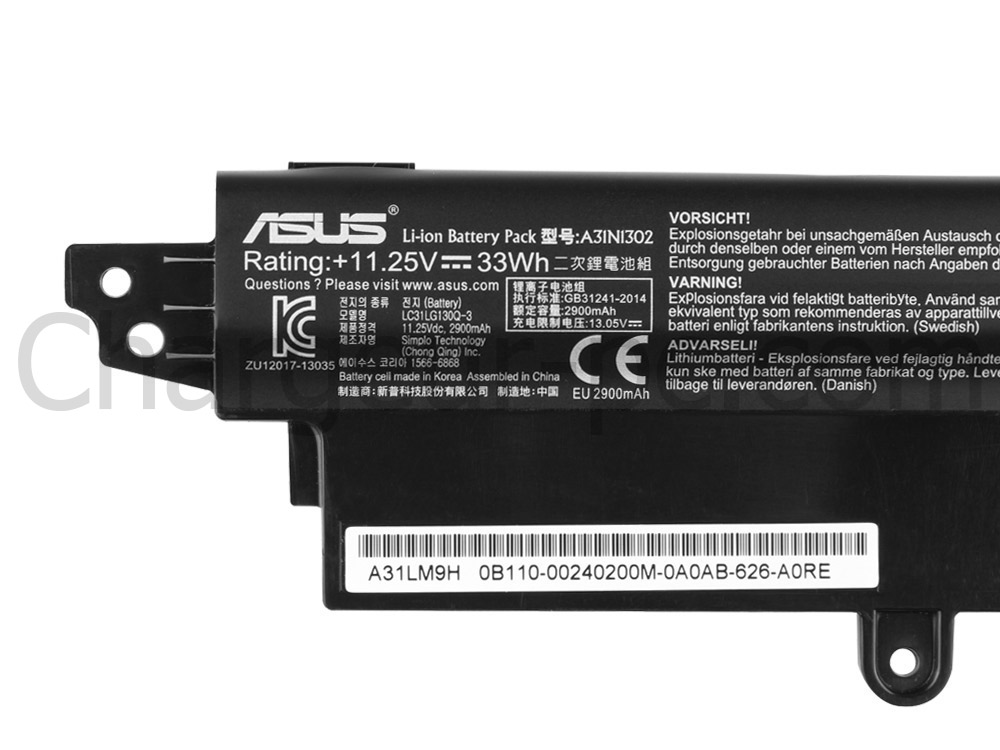 33Wh Batterie Original pour Asus VivoBook F200CA-CT055H F200CA-CT131H