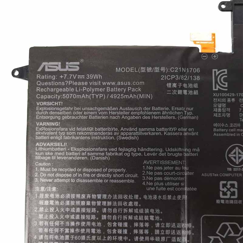 Original Asus 0B200-02420200 C21N1706 Batterie 5070mAh 39Wh 2-Cellules