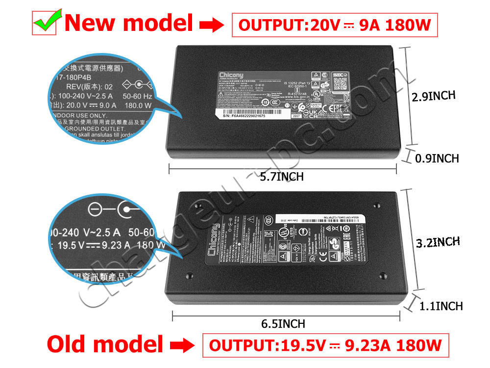 Original 180W MSI GF75 Thin 10SER-257 AC Adaptateur Chargeur + câble