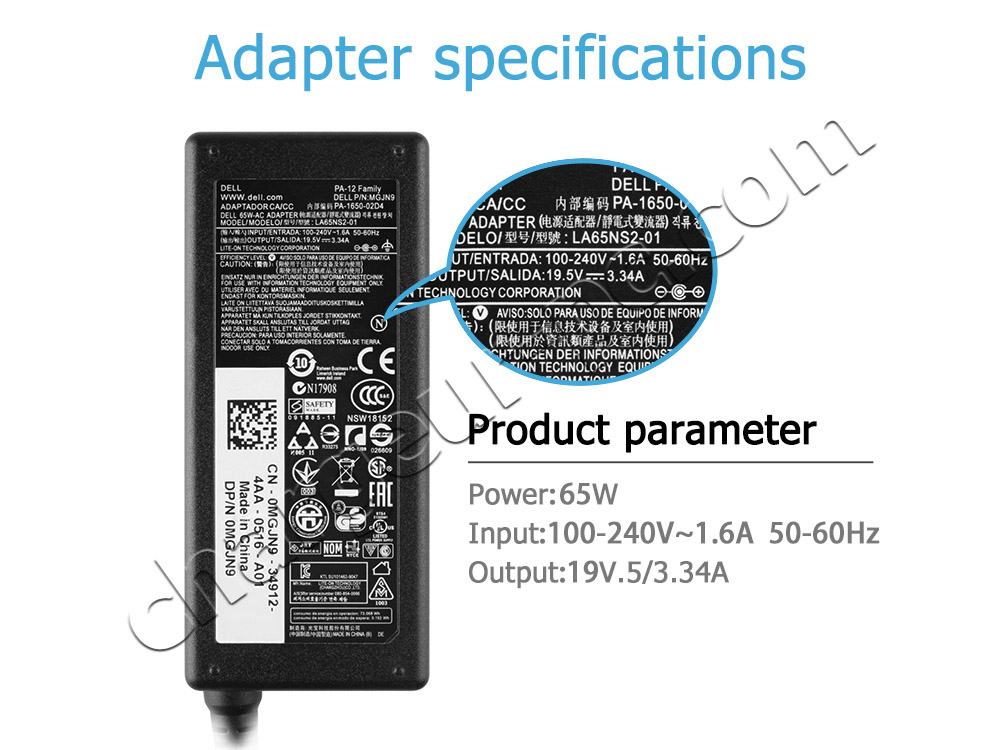 Original 65W Dell Inspiron 16 Plus 7640 AC Adaptateur Chargeur + câble