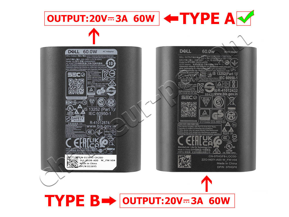 Original 60W Dell Latitude 3450 P169G P169G002 AC Adaptateur Chargeur + câble