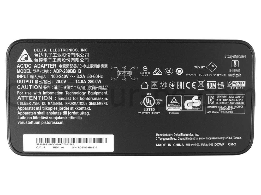 Original 280W MSI Raider GE68 HX 14VHG-432ES AC Adaptateur Chargeur + câble