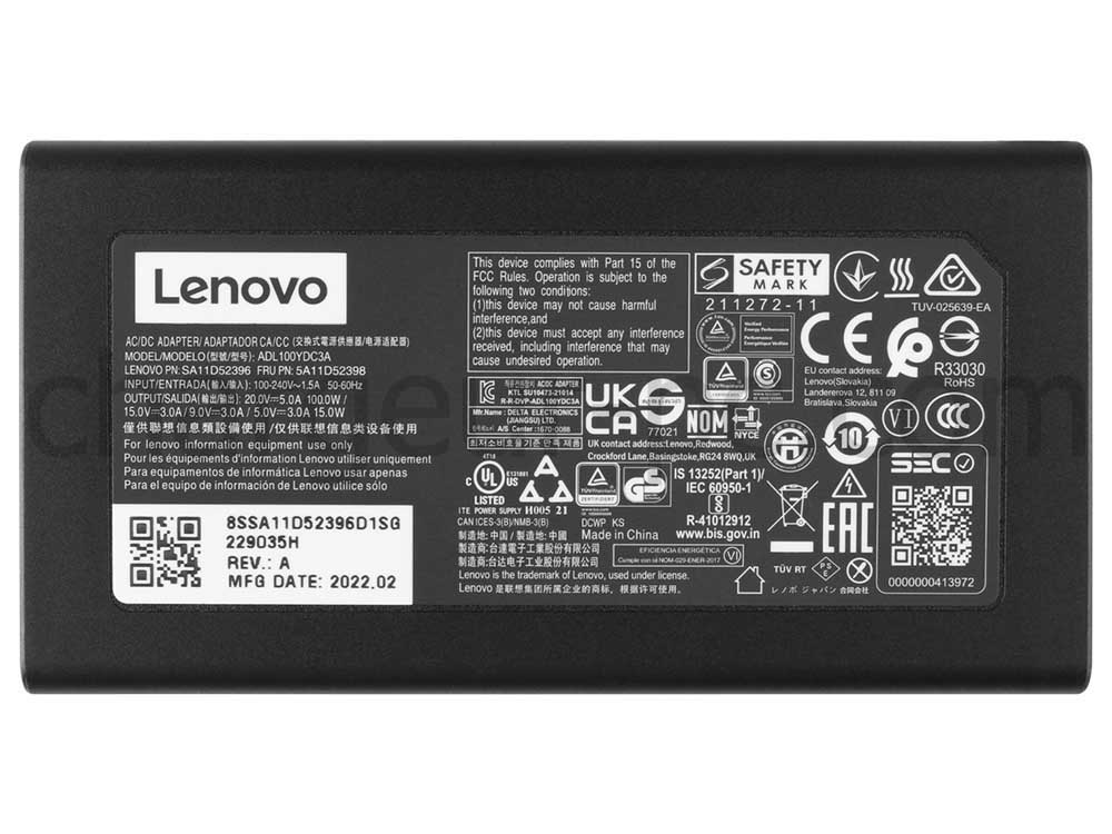 Original 100W Lenovo ThinkPad P16s Gen 3 21KT0009MB AC Adaptateur Chargeur + câble