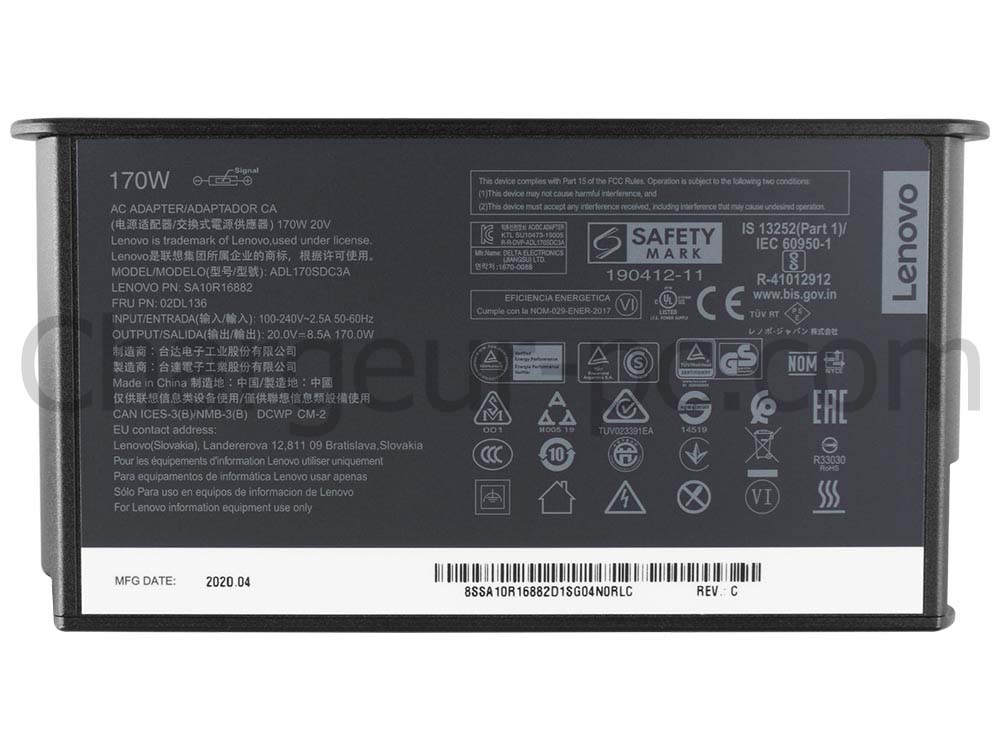 Original 170W Lenovo ThinkPad P1 Gen 7 21KV0024MB AC Adaptateur Chargeur + câble