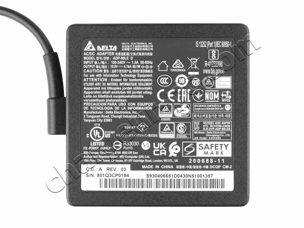 Original 90W MSI Modern 15 B13M-406AU AC Adaptateur Chargeur + câble