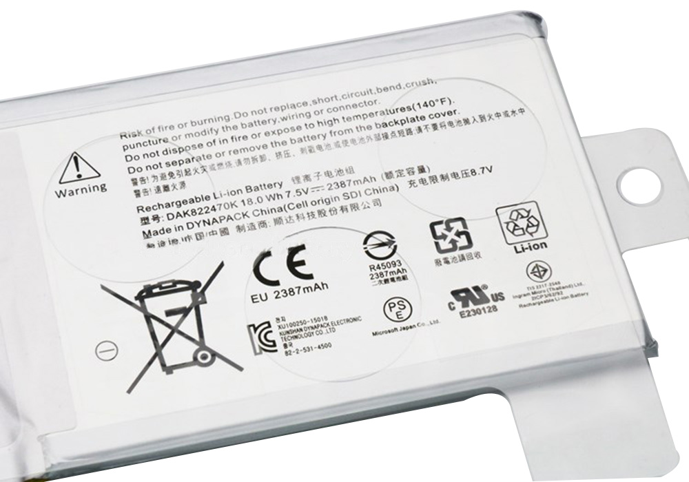 Original Microsoft DAK822470K G3HTA020H Batterie 2387mAh 18Wh 2-Cellules